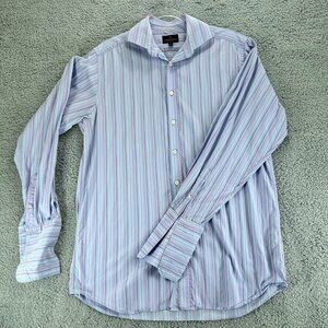 Simon Carter London  Dress‎ Shirt Men's 15 1/2  39 cm Light Blue Stripes Cuff .